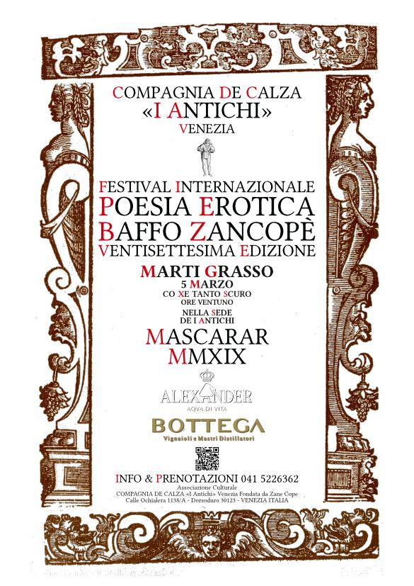 27. Festival Internazionale di Poesia Erotica Baffo Zancopè - Marti Grasso 5 Marzo 2019