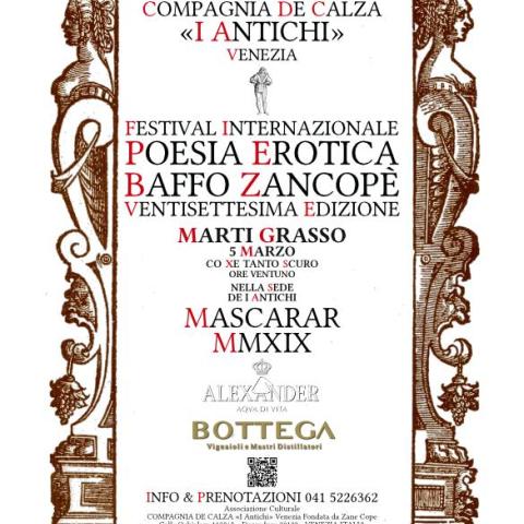 27. Festival Internazionale di Poesia Erotica Baffo Zancopè - Marti Grasso 5 Marzo 2019