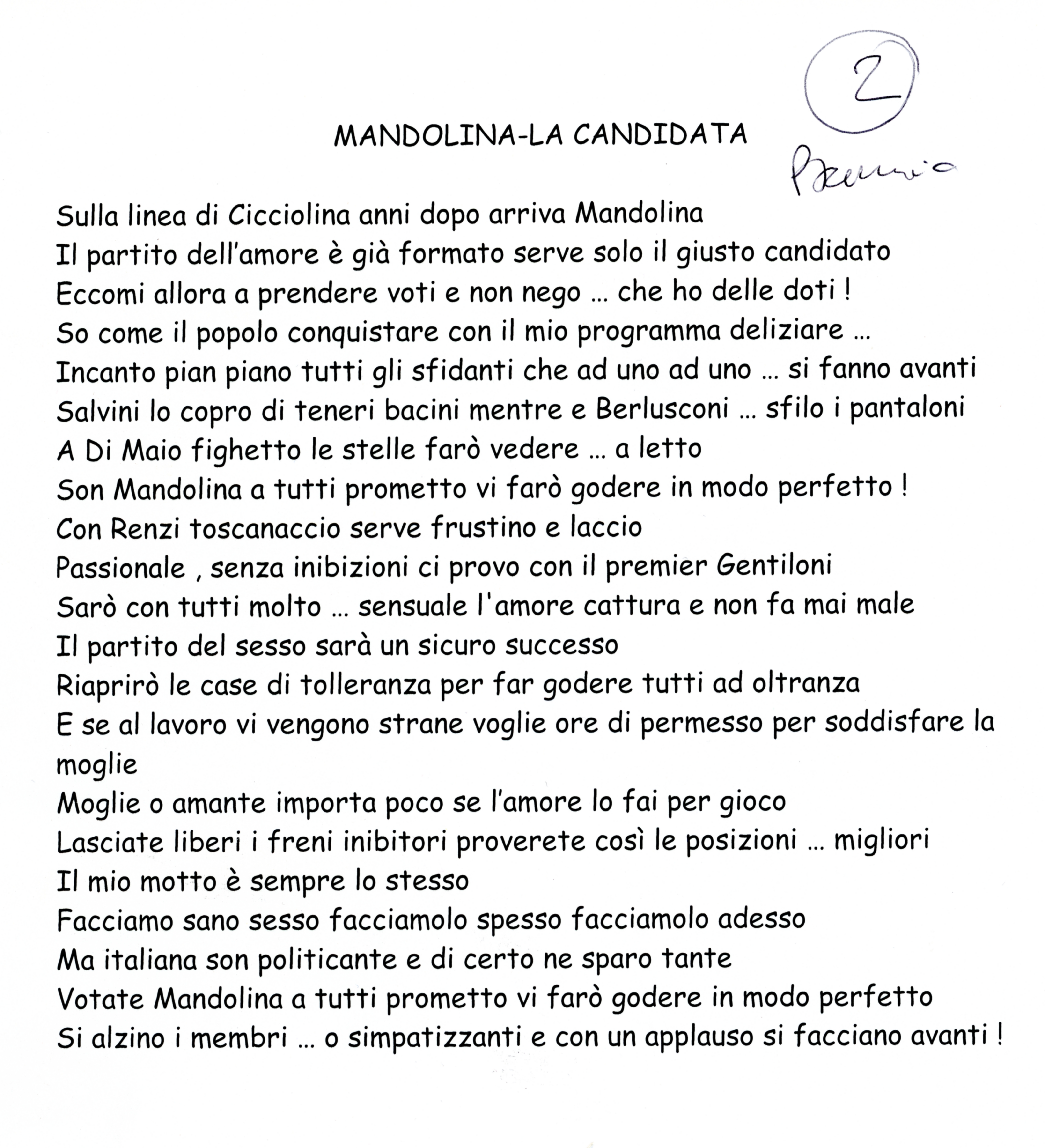 Mandolina - La Candidata - Secondo Premio