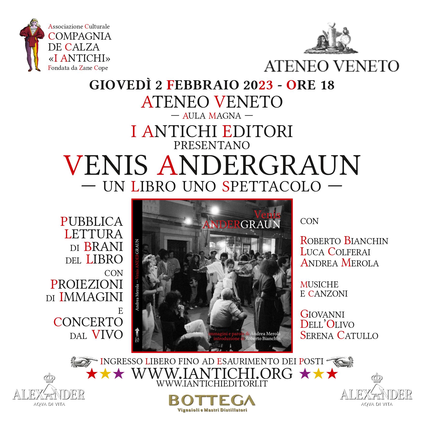 Venis Andergraun all'Ateneo Veneto, giovedì 2 febbraio 2023 ore 18.