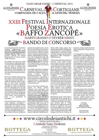 Bando del XXIII Festival Internazionale di Poesia Erotica «Baffo-Zancopè» 17 febbraio 2015