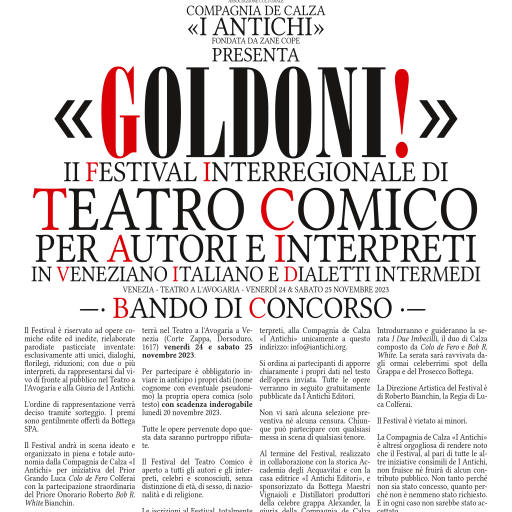 GOLDONI! Il Bando della seconda edizione del festival di Teatro Comico.